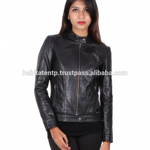 Chaqueta de piel de vaca auténtica para mujer, chaqueta negra personalizada - Product Image 2