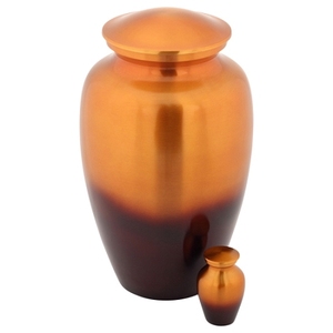 Urna de cremación de aluminio naranja para adultos, urna de cremación de latón con caja y bolsa de terciopelo, urna asequible, Brassworld, India - Product Image 2