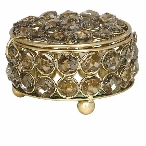 יוקרה זכוכית תכשיט קופסות קטן גודל עגול תכשיט תיבת זהב גימור דקורטיבי טבעת אחסון תכשיט קופסות