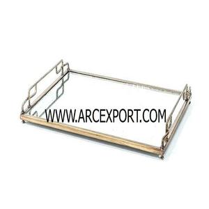 Bandeja rectangular de metal y vidrio, nuevo diseño, decoración de mesa, venta al por mayor, bandeja de comida y postre única moderna de lujo en la India - Product Image 1