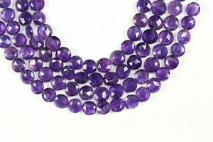 Pierre d'améthyste violette naturelle à facettes en forme de pièce de monnaie, perles de Briolette de qualité incroyable, fabrication de bijoux faits à la main en gros - Product Image 2