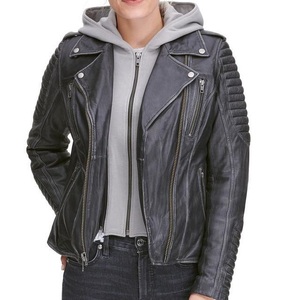 Chaqueta de motorista ajustada a la moda para mujer, prendas de vestir exteriores con cremallera de cuero personalizado, ropa de calle de estilo de carreras de alta calidad, cuero Real - Product Image 2