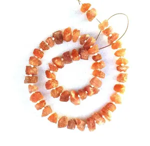 Natural Sunstone Gemstone Center Drilled Raw Making Rough Jewelry Wholesaler High Quality Gillter Orange Stone