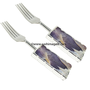 Vajilla de amatista Cuchara Tenedores Utensilios de cocina Artesanía de cristal Piedras naturales Tenedor de metal - Product Image 2