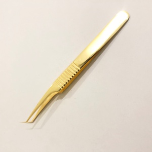 Pince à épiler professionnelle d'extension de cils en acier inoxydable or 24K pince à cils d'isolement à 45 degrés conception pointue incurvée haute - Product Image 4