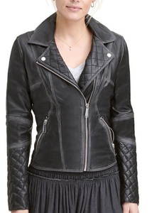 Nueva chaqueta de piel auténtica beige oscura para mujer, chaqueta de motorista a la moda, aspecto deportivo, venta al por mayor, diseño personalizado - Product Image 5