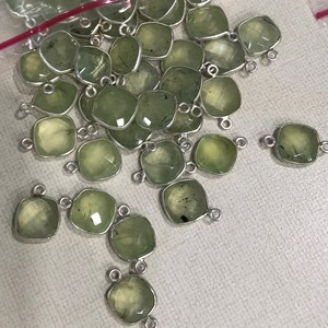 Connecteur de lunette en argent Sterling 925 pour la fabrication de bijoux, coussin en pierre précieuse Prehnite, 20-10mm, vente en gros - Product Image 1