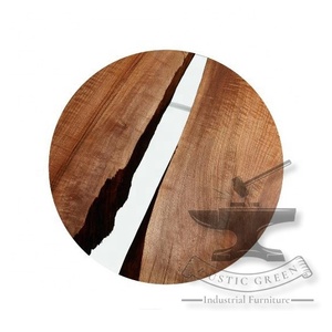 Table basse ronde en bois de teck et résine époxy de style traditionnel pour meubles de maison de salon - Product Image 2