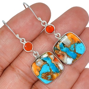 Wholesale 925 Sterling <b>Silver</b> Drop <b>Dangle</b> <b>Earrings</b> With Oyster Gemstone for Women Fashion Multi Color Gemstone <b>Dangle</b> <b>Earrings</b> - Product Image 1