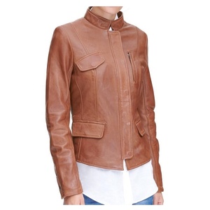 Veste de moto pour femme de haute qualité, inspirée du streetwear, en cuir d'agneau, fermeture éclair personnalisée, imperméable, séchage rapide - Product Image 1