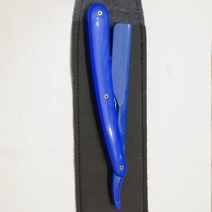 Maquinilla de afeitar de barbero de borde recto azul al por mayor con mango de plástico hoja única de acero inoxidable para afeitado facial y corporal - Product Image 2