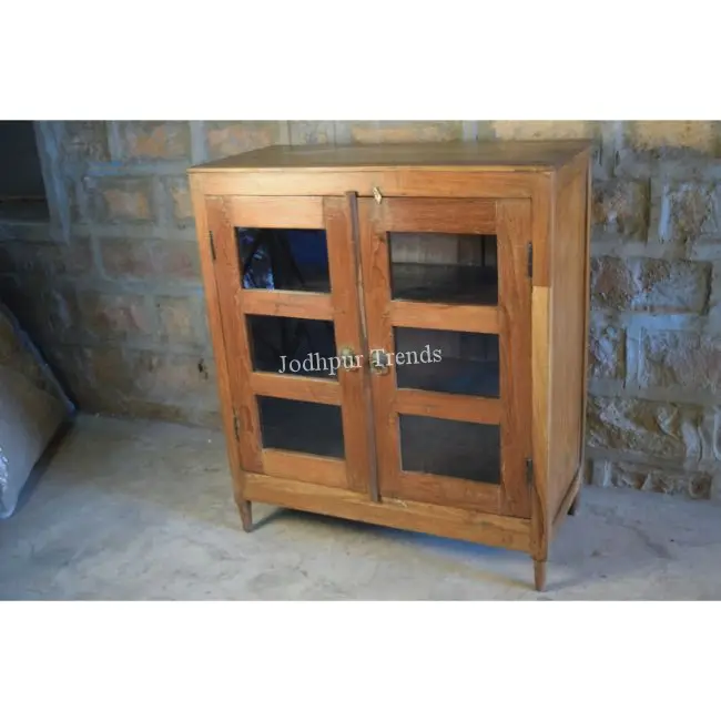 Distress Glass Wooden Cabinet Traditional Vintage Inspire Reclaimed Wooden Furniture