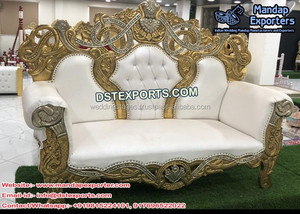 Maharaja บัลลังก์แต่งงานเก้าอี้นั่งแต่งงานที่ทันสมัยทองเพชรโซฟาแต่งงานหรูหราคลาสสิกโซฟาสีขาว - Product Image 3