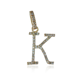 ขายส่งร้อนขายล่าสุดมาถึง14K สีเหลืองทองของแท้ Pave Diamond Initial K Charm จี้ - Product Image 1