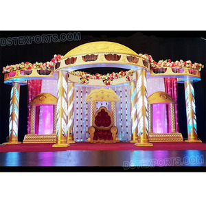 Mandap de Fibra Redonda Moderno para Bodas, Mandap para Celebraciones de Matrimonio del Sur de la India, Mandap Dorado Indio con Corona, Carolina del Sur - Product Image 1