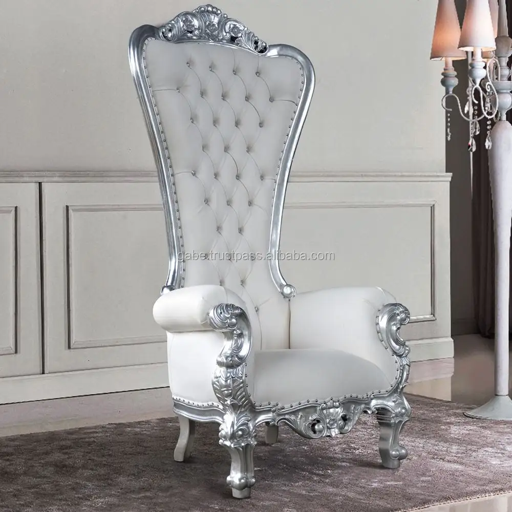Throne Queen-silla de madera de caoba, talla sólida, Color plateado