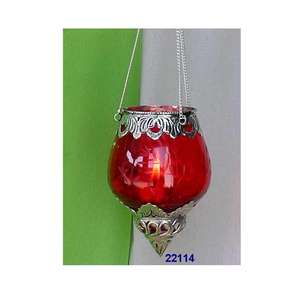 Candelabro de hierro hecho a mano de alta calidad, candelita colgante de cristal rojo y metal - Product Image 2