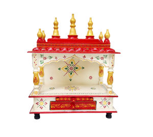 Panneau mural décoratif de temple indien en bois peint à la main Attrayant religieux en bois Pooja Temple maison et bureau avec 1 tiroir - Product Image 6