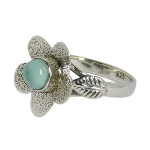 925บริสุทธิ์เงินสเตอร์ลิงธรรมชาติสีฟ้า Larimar พลอยดอกไม้แหวนแฟชั่นราคาแพงเครื่องประดับเงินแหวน Vermeil นิรันดร์ - Product Image 2