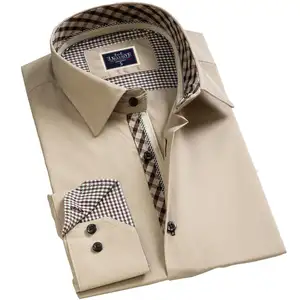 Chemise habillée beige de haute qualité pour hommes