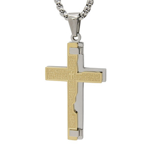 Verso de la Biblia grabado Cruz de acero inoxidable colgante de joyería - Product Image 1