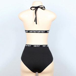 Las mujeres Halter Sexy sin mangas hueco carta medio elástico nadar playa Bikini conjunto verano None - Product Image 5