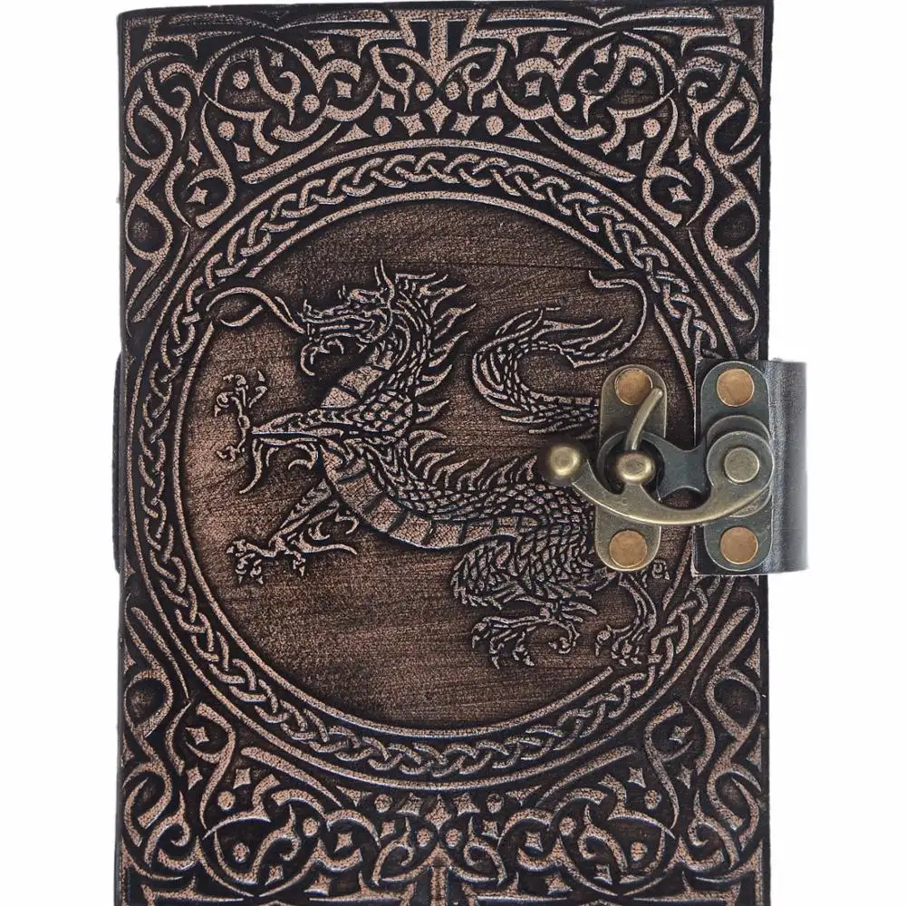 प्राचीन चमड़े के कवर के साथ जर्नल लेखन नोटबुक डायरी हस्तनिर्मित ड्रैगन डिजाइन कुंडी