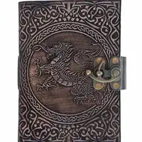 Cobertura de couro antigo diário escrita caderno feito à mão dragon design com trinco