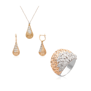 Elegantes colgantes y dijes de diamantes de oro rosa de 18kt Incluye juego de colgantes con cadena y anillo de diamantes - Product Image 1