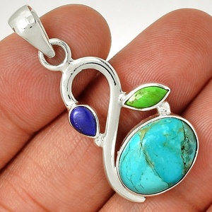 Hermoso colgante de plata de ley sólida 925 hecho a mano para mujer, colgante de plata sólida con piedras preciosas turquesas de belleza, joyería - Product Image 1