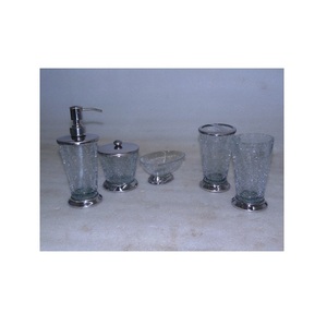 Hot Selling New Design Metal and Glass Bath Accessory Set, Stainless Steel and Glass Metal <b>Bathroom</b> Set - Product Image 1