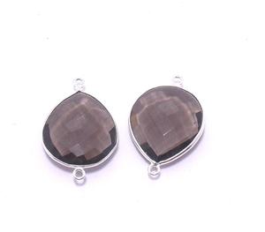 Connecteur en argent 925 plaqué argent, fait main, avec sangle simple pour pierre précieuse en quartz fumé, forme cœur 18x18mm, composants de bijoux - Product Image 6