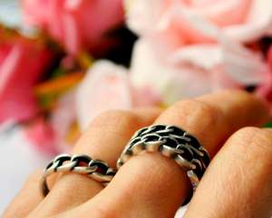 Sterling Silver Antique Gold Plated Link Band Ring Opal Loose Curb Open Double Stacking Cable Jewelry Fashionable Chain <b>Wrap</b> - Product Image 3