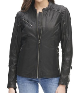 Nueva Chaqueta de Piel de Oveja Color Beige Oscuro para Mujer, Estilo Motero, Deportiva y a la Moda, con Diseño Personalizado, Venta al Por Mayor - Product Image 4