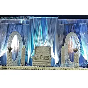 Escenario de boda glamurosa con paneles de cuero, decoración de eventos de boda de estilo inglés, temática occidental blanca, escenario de recepción - Product Image 1