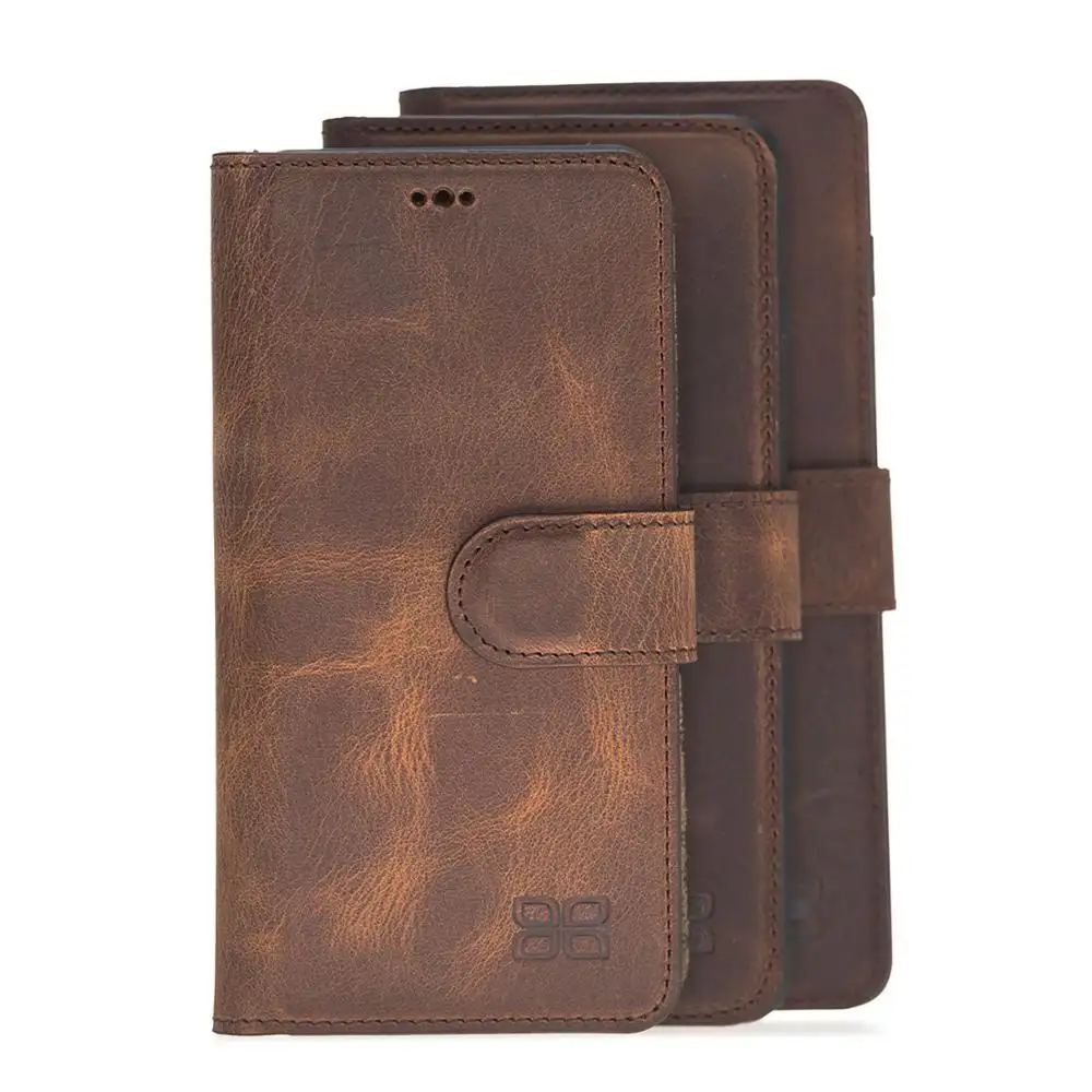 Coffee Brown Genuine Leather Magnetic Detachable mobile phone case for samsung S10 essential