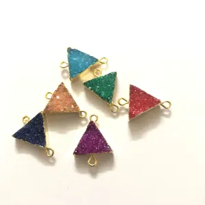 14mm Multi Color Agate Druzy Triangle Gold Electroplated Connector for Jewelry Making at Wholesale Factory Price from Supplier