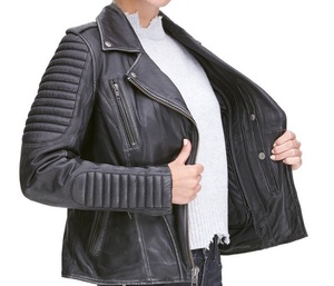 Chaqueta de motorista ajustada a la moda para mujer, prendas de vestir exteriores con cremallera de cuero personalizado, ropa de calle de estilo de carreras de alta calidad, cuero Real - Product Image 6