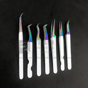 White Matte Powder Coated Rainbow Sustainable Japanese <b>Stainless</b> <b>Steel</b> Eyelash Extension Tweezers High Volume Fiber Tip Tweezer - Product Image 2