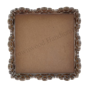 Bandeja de servicio de madera de mango artesanal artística, uso multiusos cuadrado, fabricante exportador a precio barato - Product Image 2