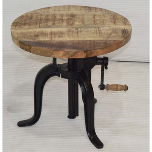 Tabouret pivotant industriel vintage en fonte avec plateau en bois de manguier, mobilier de bar de restaurant commercial - Product Image 3