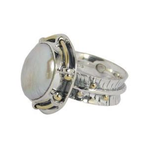 Bague tendance pour femme en argent sterling 925 avec perle d'eau douce et pierre précieuse, style vintage, bijoux de mariage, éternité, vermeil, sertie à griffes - Product Image 2