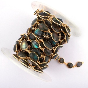 Cabochon en pierre précieuse Labradorite, bijou chaîne en plaqué or, connecteur de lunette - Product Image 1