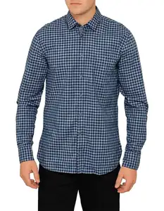 เสื้อเชิ้ตลำลองผู้ชายคอพับลงแขนยาวผ้าฝ้าย100% ลายทางระบายอากาศง่ายดูแลง่ายสำหรับฤดูร้อน - Product Image 1