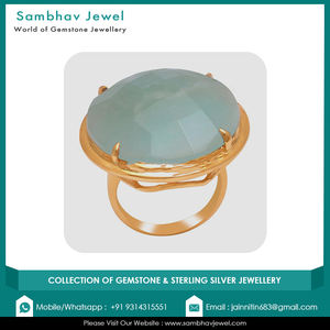 Joyería clásica hecha a mano chapada en oro de 18 quilates de Plata de Ley 925, anillos de piedras preciosas de forma redonda de cuarzo verde Natural para mujer - Product Image 3