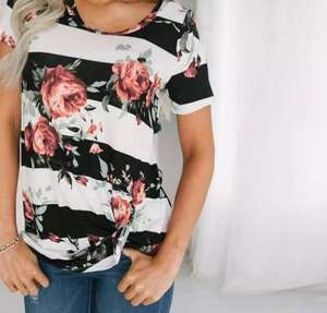 Camiseta de manga corta con estampado Floral para mujer, remera informal holgada para colección en línea de Albania - Product Image 4