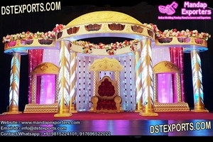Magnifique grand mariage Mandap en bois avec produit de décorations de mariage dynamique à l'aspect fluorescent - Product Image 5