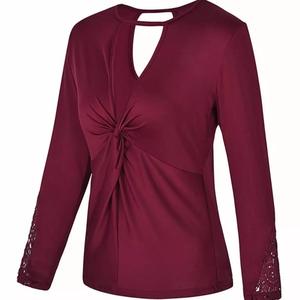 Camiseta personalizada de alta calidad para mujer, blusa 100% de algodón con diseño de cuello de manga larga supersuave, colección de camisa de China - Product Image 3