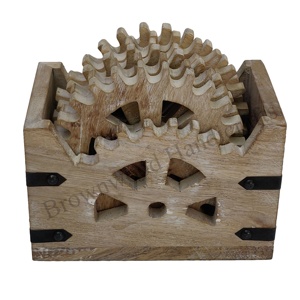 Ensemble de sous-verres en bois artistique en forme d'engrenage Design fait main parfait pour les tasses à café et les porte-verres disponibles au prix d'usine - Product Image 2
