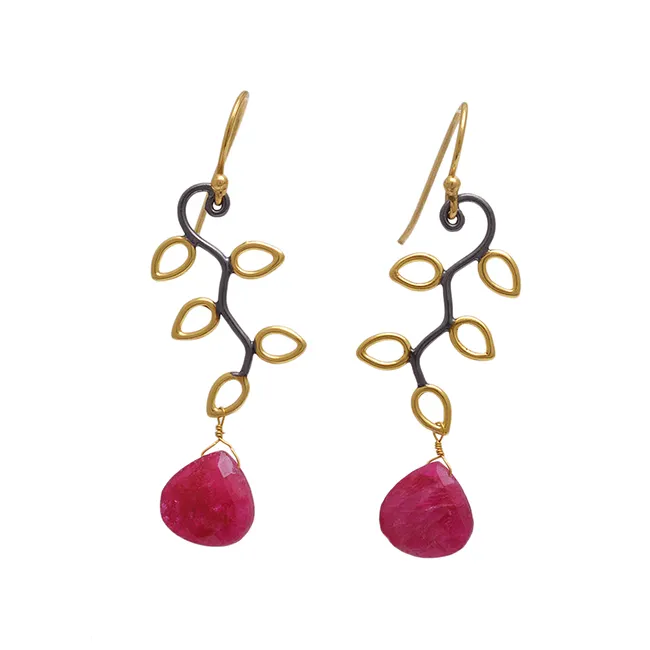 Heart shape ruby gemstone 925 sterling silver jewelry gold plated dangle wholesale earrings fully customization offered